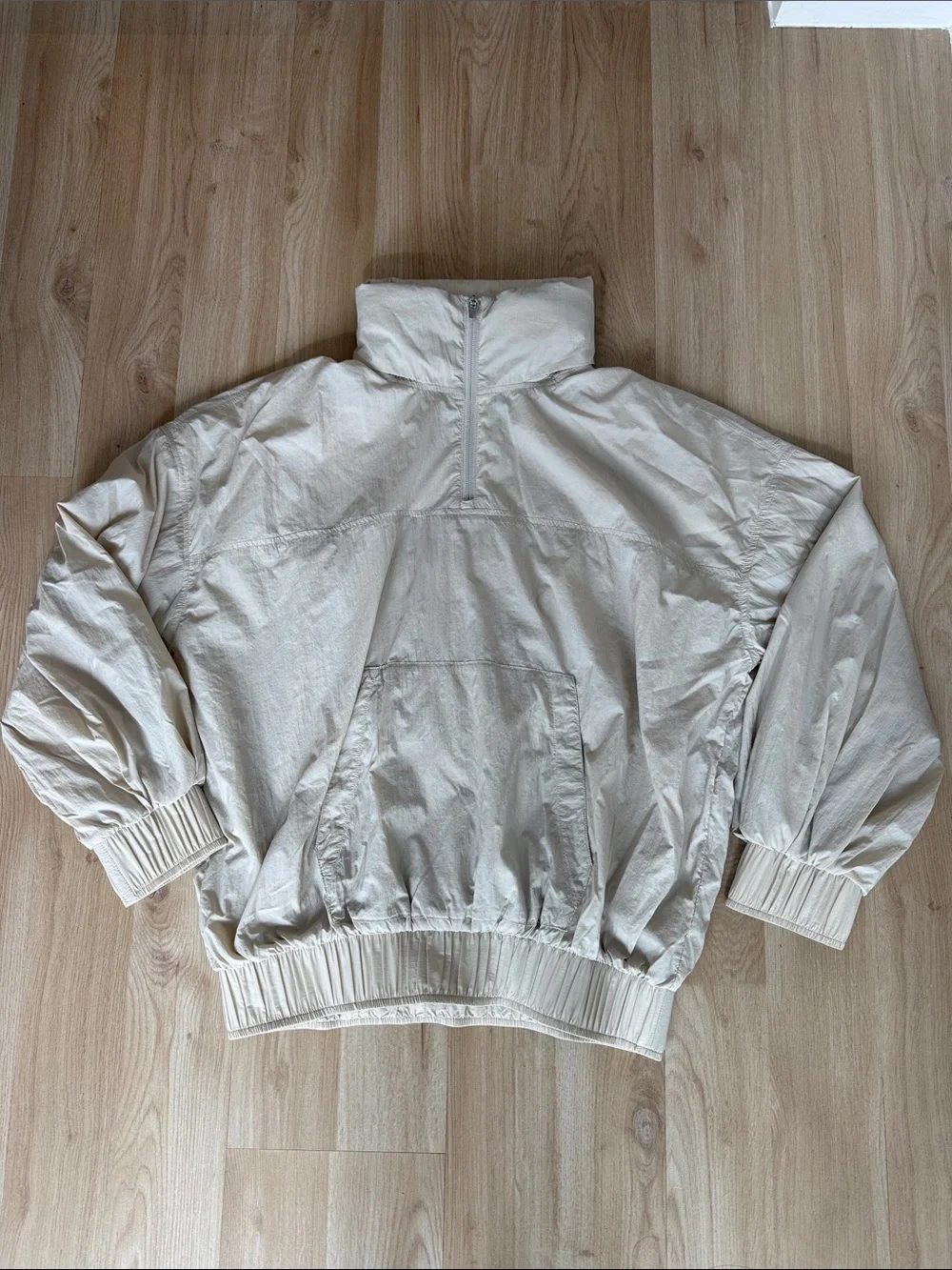 Athleta Cream Half-Zip Lightweight Pullover with convertible hood